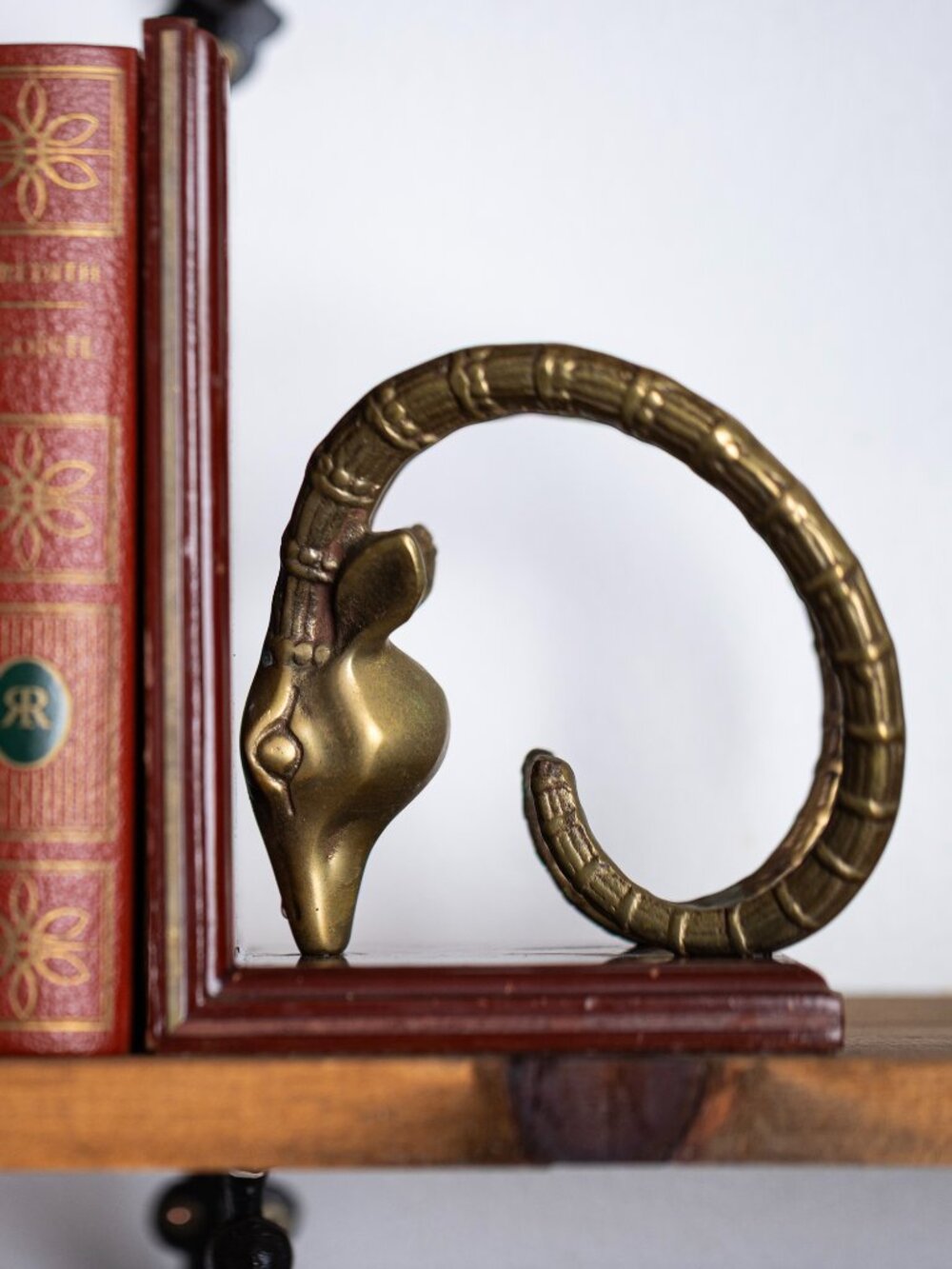 Vintage Brass Ibex Bookends Wood Base | Ram Animal Book Ends
